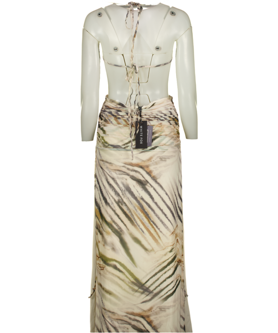 WHITE FOX Mariposa Maxi Dress Stonewash Cream Print UK XS