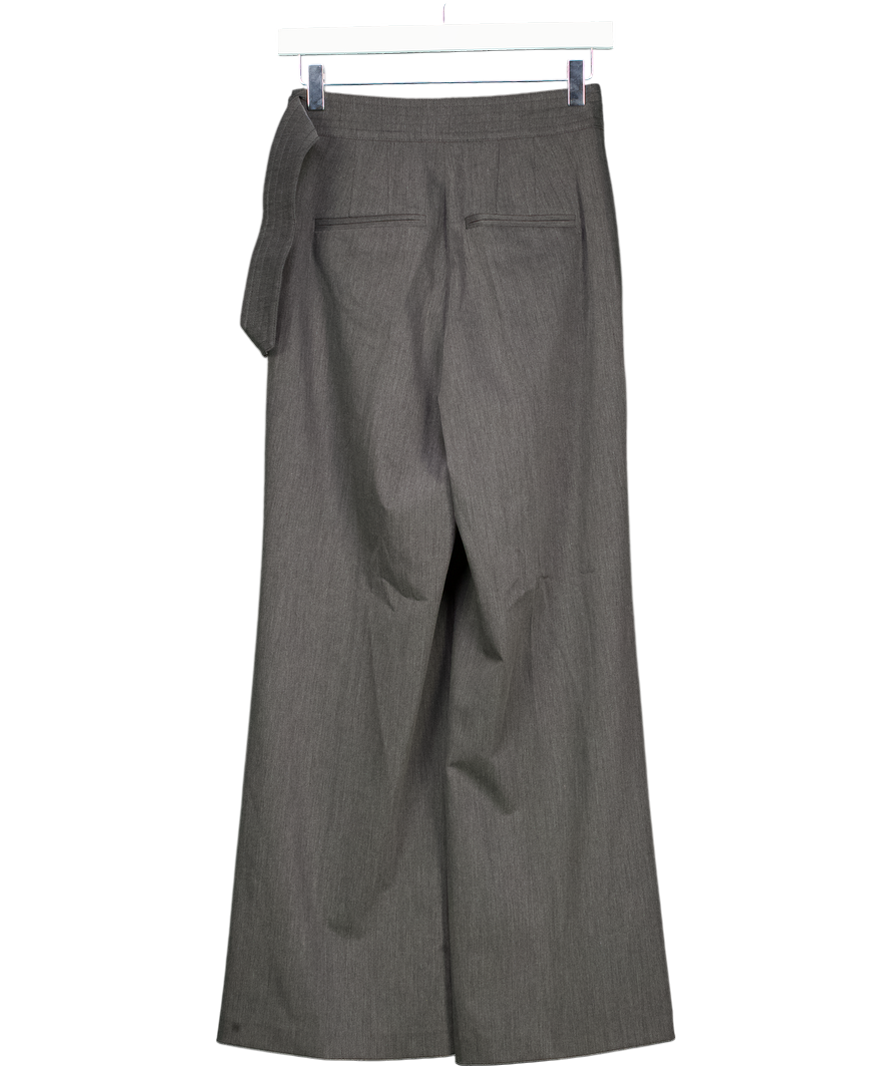 Karen Millen Grey Petite Polished Viscose Belted Tailored Wide Leg Trousers UK 8