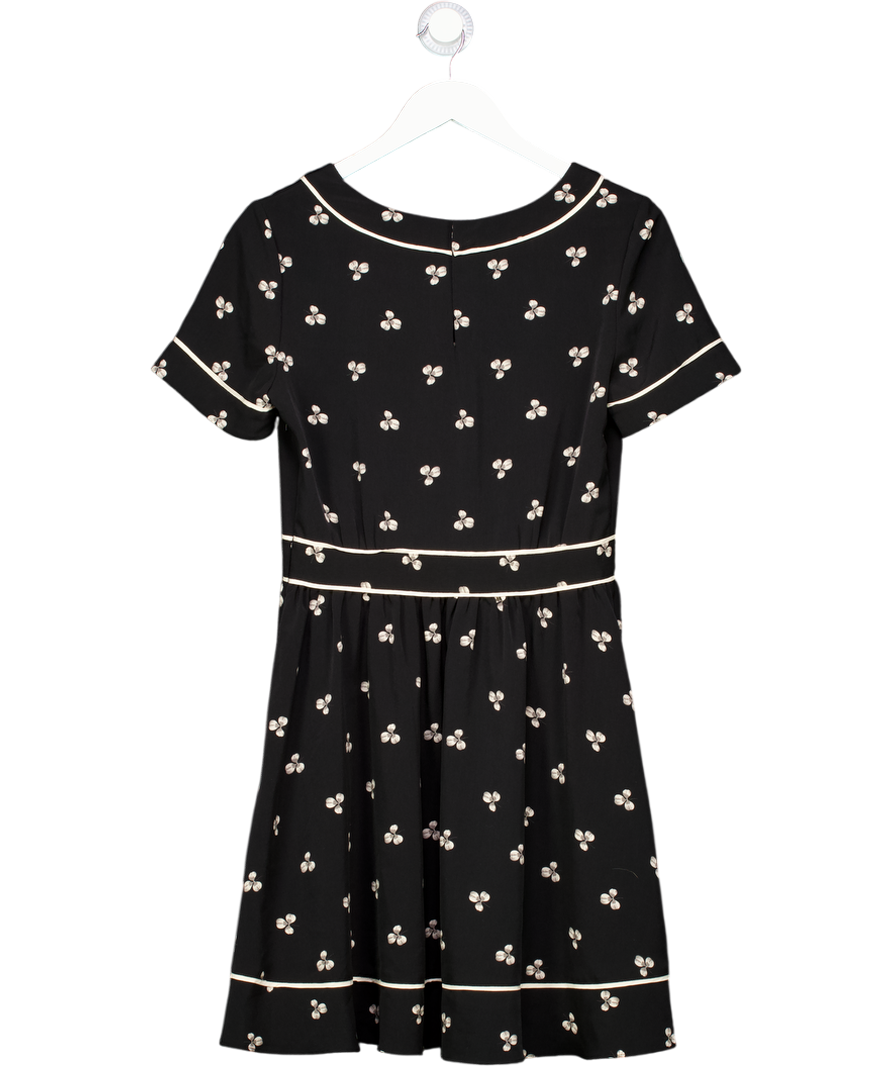 Whistles Black Back & White Floral V-neck Fit & Flare Mini Dress UK 10