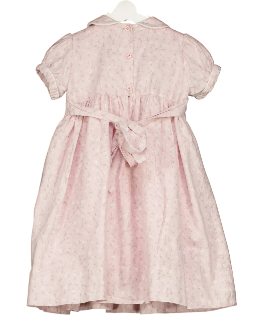 CASHMIRINO Pink Floral Hand-smocked Cotton Peter Pan Dress 2 Years