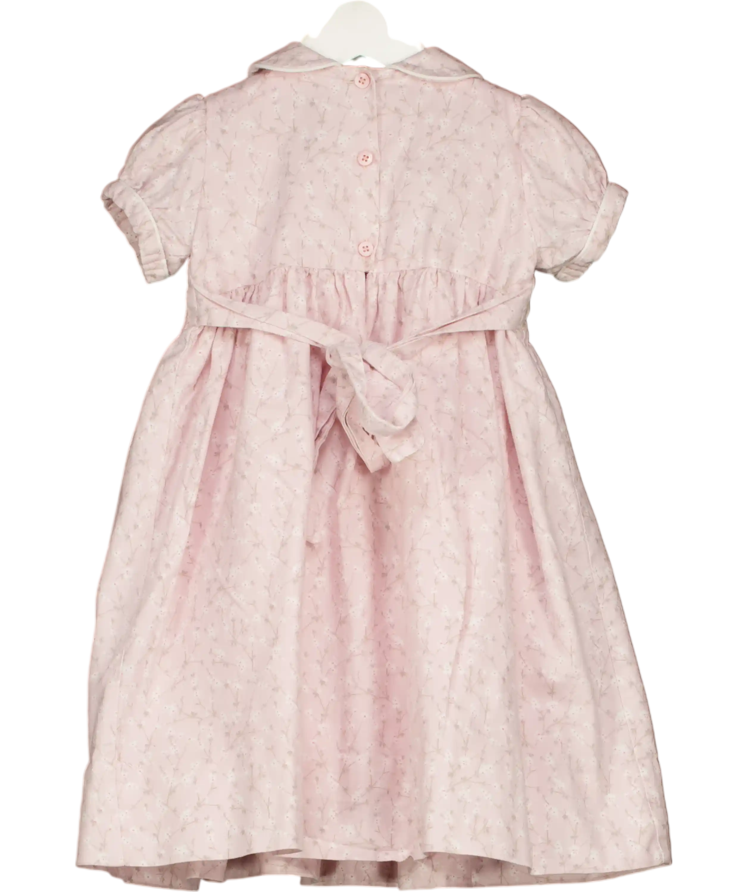 CASHMIRINO Pink Floral Hand-smocked Cotton Peter Pan Dress 2 Years