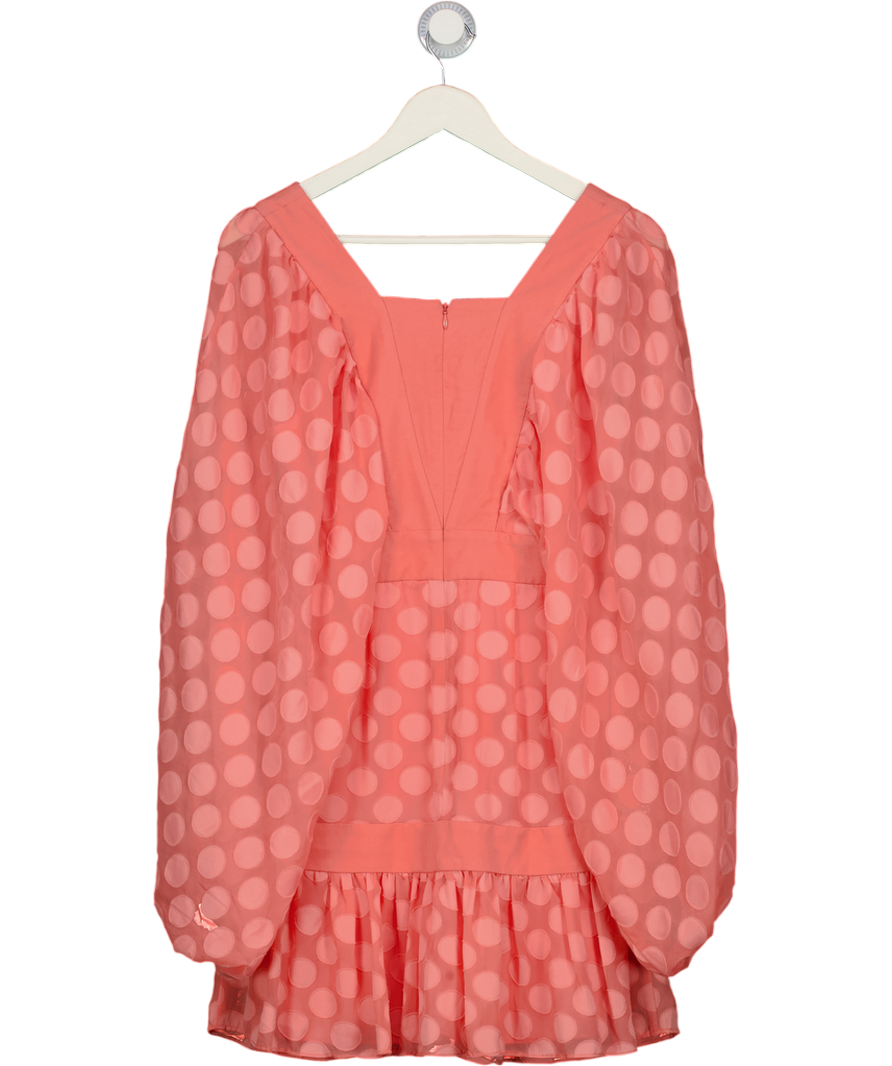 KEEPSAKE THE LABEL Coral Pink Polka Dot Volume Sleeve Dress UK 8