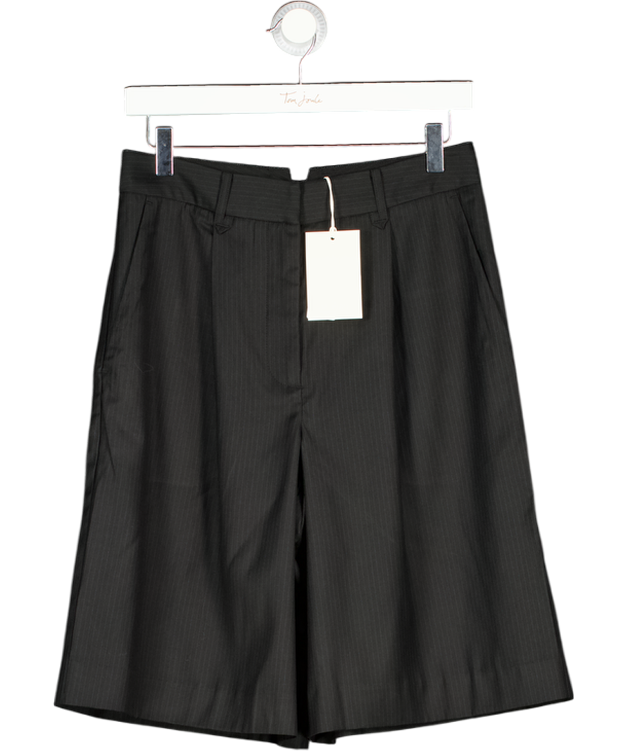 HENNE Black With Blue Pinstripe Pleated Tailored Zira Shorts UK 8