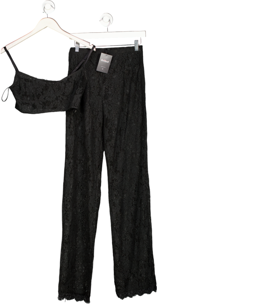 Noughts & Kisses Alexa Black Longline Lace Bralet And Trousers UK S