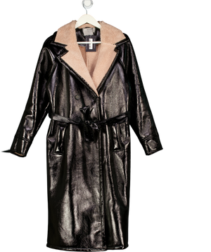 ASOS Design Faux Leather And Shearling Coat In Black UK 8