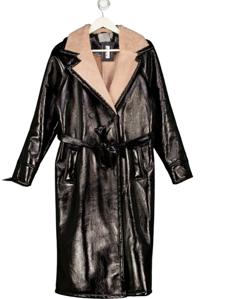 ASOS Design Faux Leather And Shearling Coat In Black UK 8