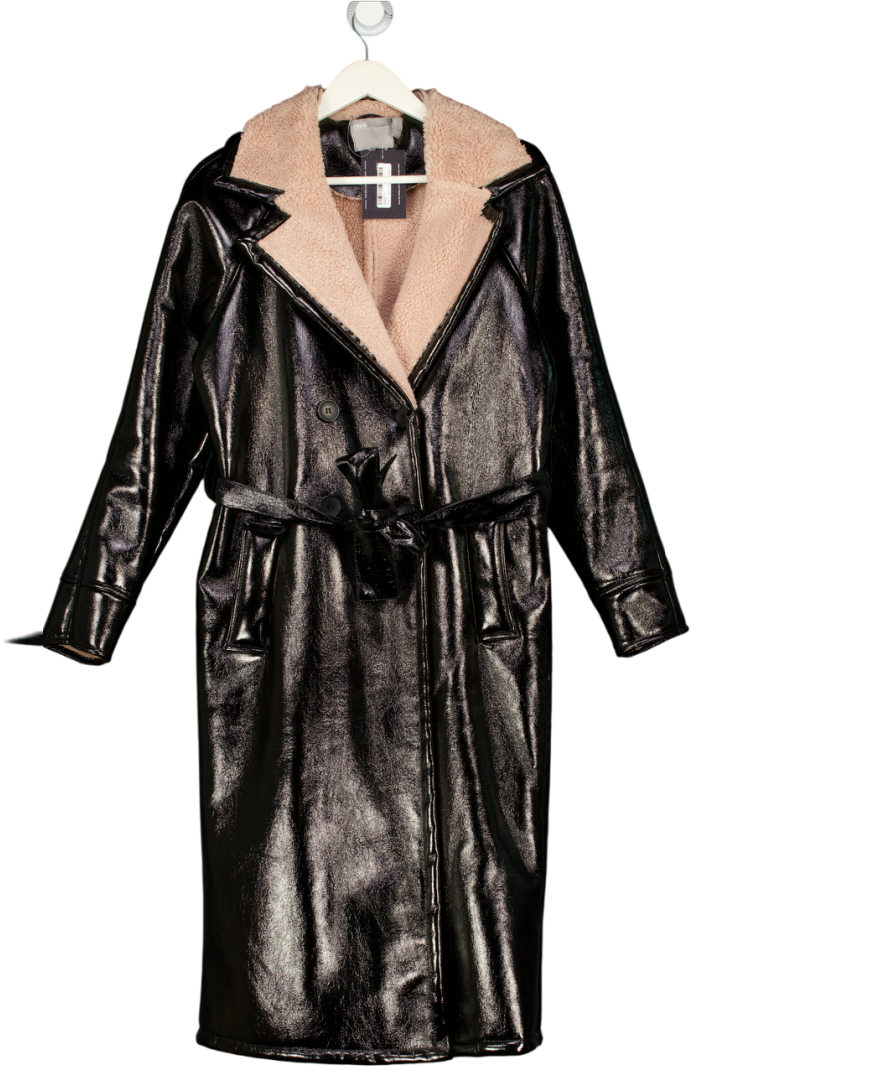 ASOS Design Faux Leather And Shearling Coat In Black UK 8