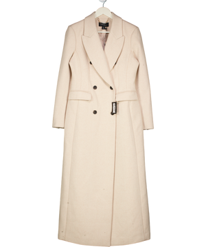 Karen Millen Cream Double Breated Herringbone Wool Coat UK 8