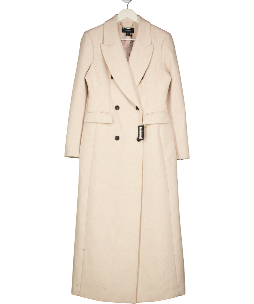 Karen Millen Cream Double Breated Herringbone Wool Coat UK 8