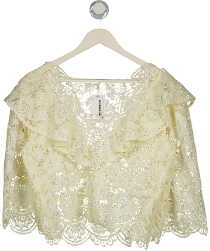 H&M EDITION Cream Flounce-trimmed Lace Blouse UK S