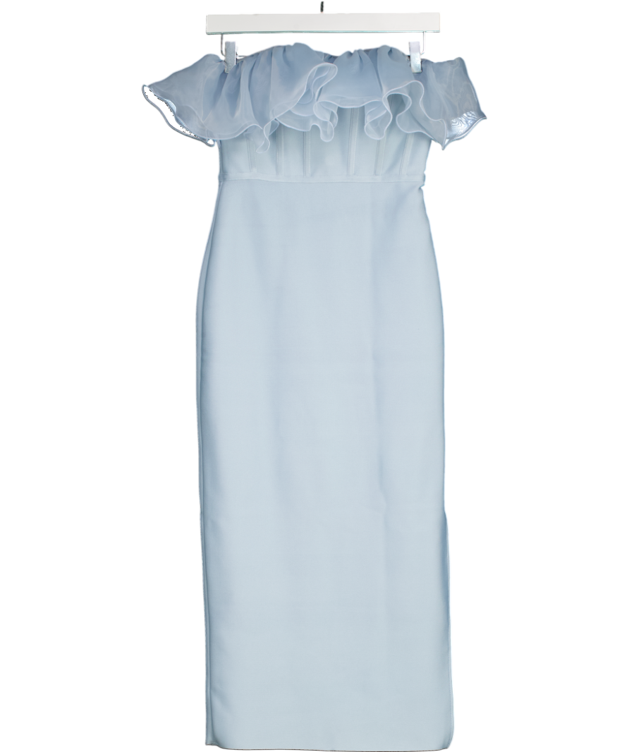 Karen Millen Blue Bandage Figure Form Organza Frill Knit Midaxi Dress UK XS