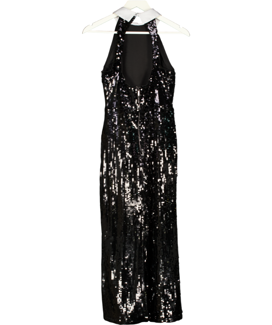 Karen Millen Black Sequin High Neck Open Back Midi Dress UK 10