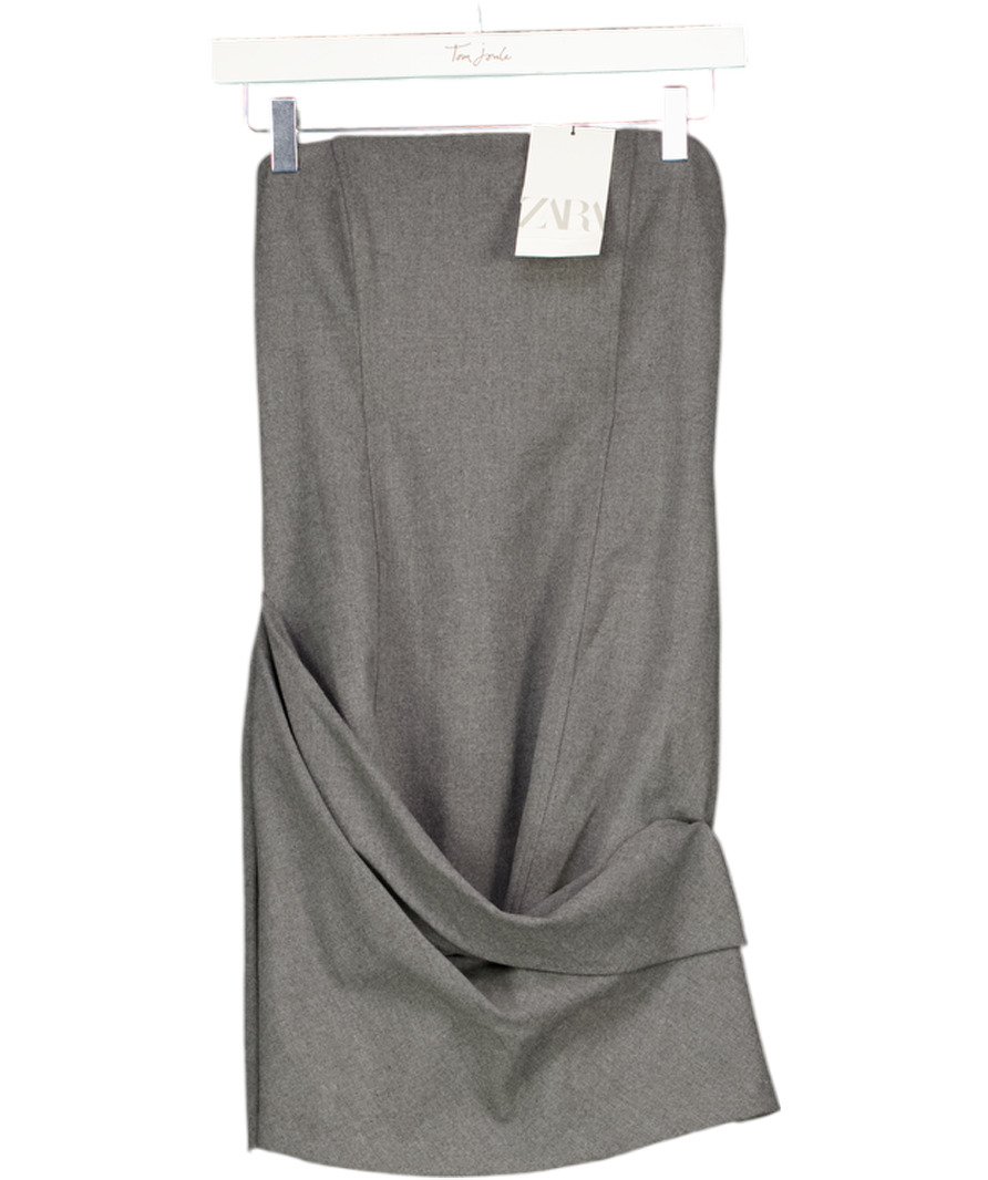 ZARA Grey Draped Detail Bandeau Mini Dress UK S