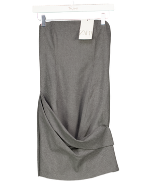 ZARA Grey Draped Detail Bandeau Mini Dress UK S