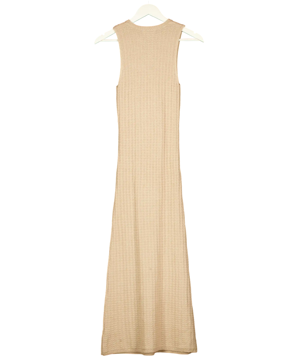 PRETTY LAVISH Beige Waffle Textured Knit Midi Dress UK S