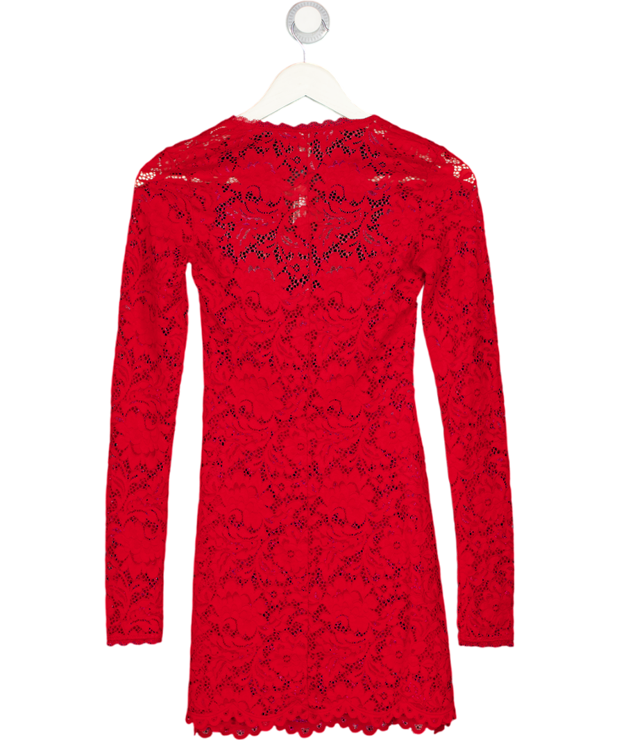 OH POLLY Red Sheer Scalloped-lace Long-sleeve Mini Dress UK XS – Reliked