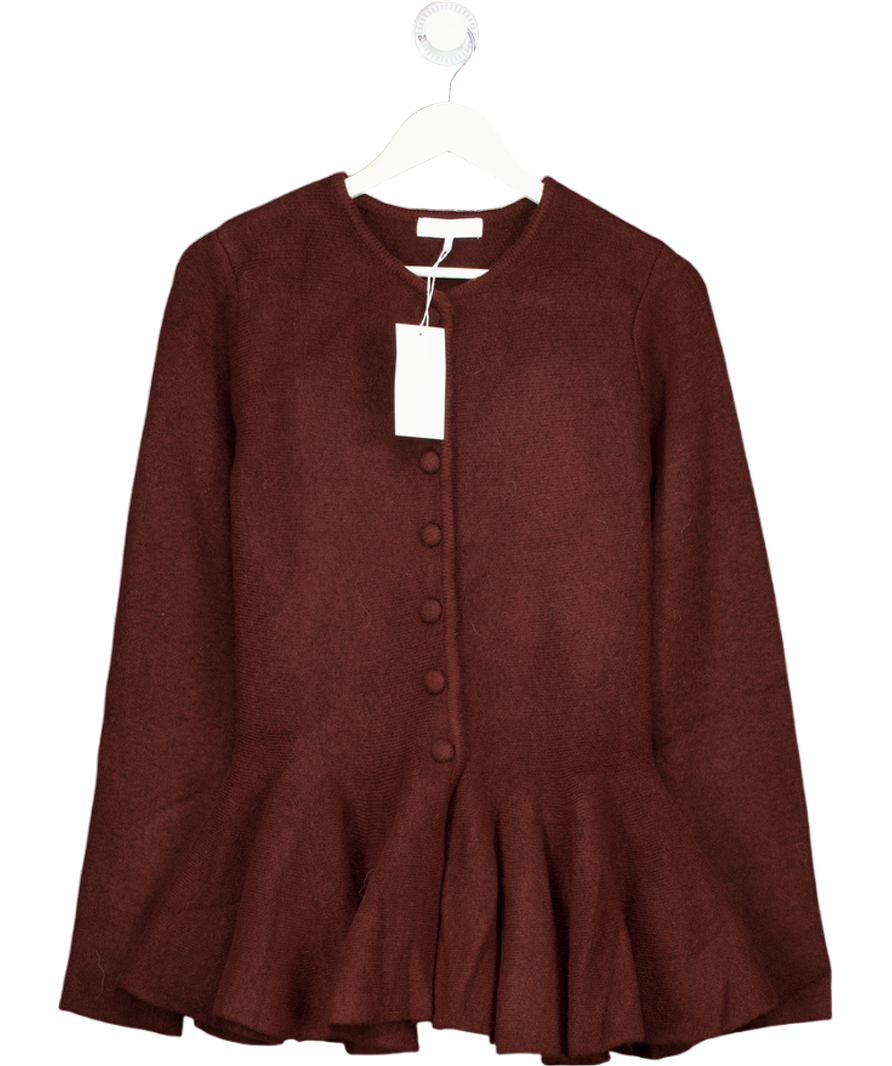 NA-KD Brown Knitted Peplum Cardigan UK XS