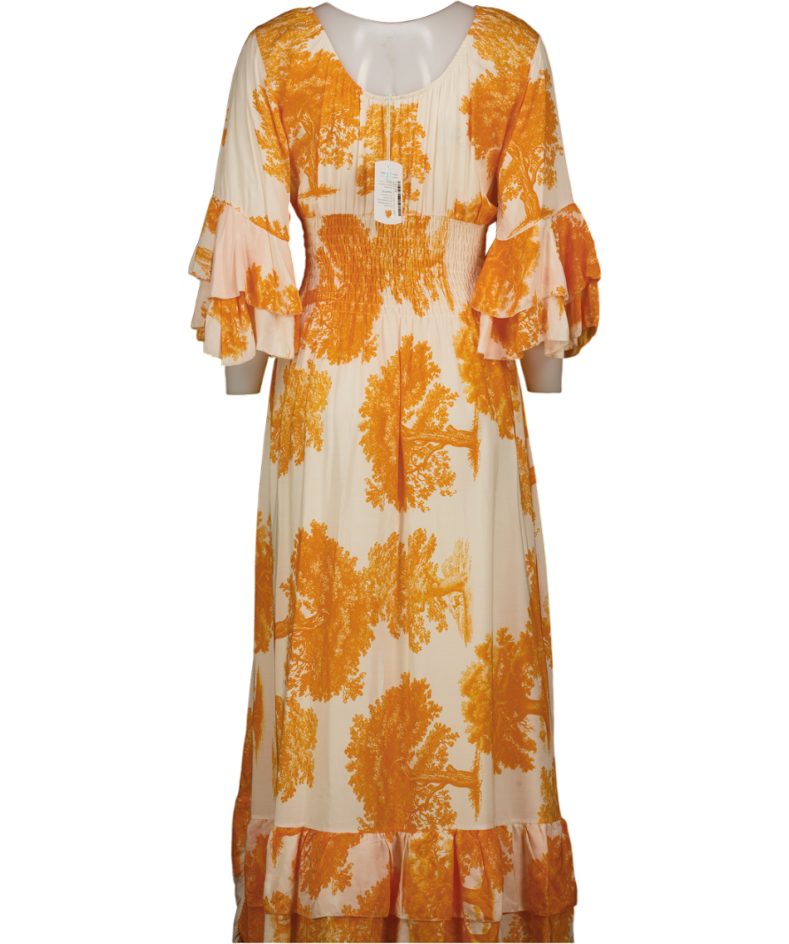 IN TREND Orange Shirred Bodice Midi Dress One Size