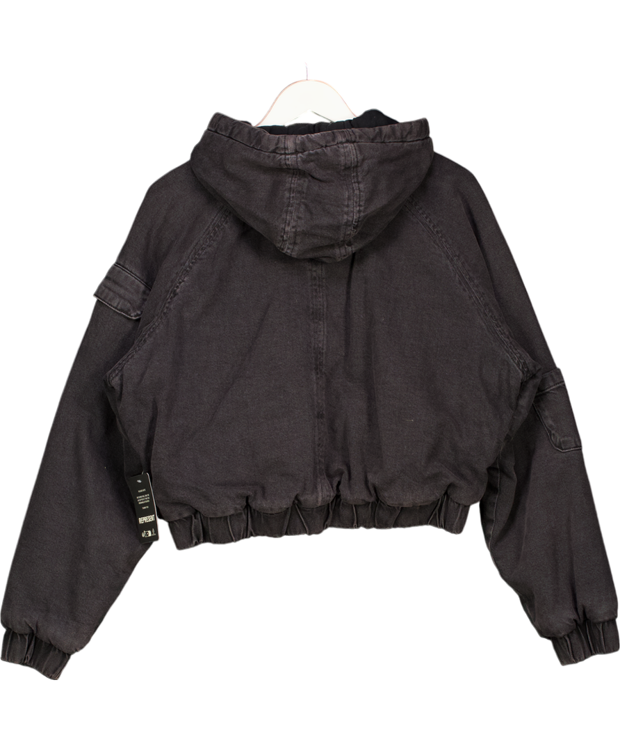 Represent Black Crash Cropped Denim Jacket UK S