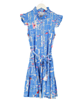 PAOLITA Blue Smoke & Mirrors Printed Ruffle Sleeve Tiered Mini Dress UK S