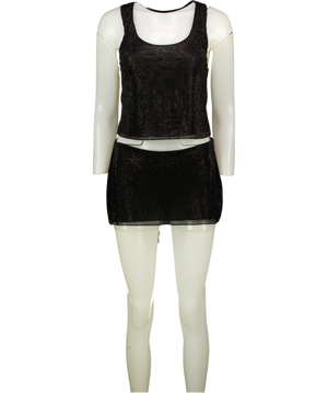 OH POLLY Black Crystal Embellished Jersey Scoop-neck Racerback Top & Shorts Set UK 6