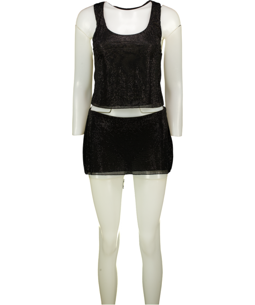 OH POLLY Black Crystal Embellished Jersey Scoop-neck Racerback Top & Shorts Set UK 6
