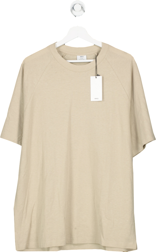 MANGO Beige Textured Cotton-linen T-shirt UK L