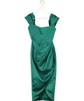 House of CB Loretta Emerald Green Duchess Satin Off Shoulder Dress UK XS