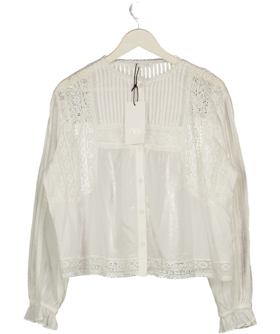ZARA White Zw Collection Embroidered Shirt UK L