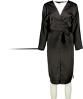 ASOS Black Satin Long Sleeve Wrap Top Midi Pencil Dress UK 8