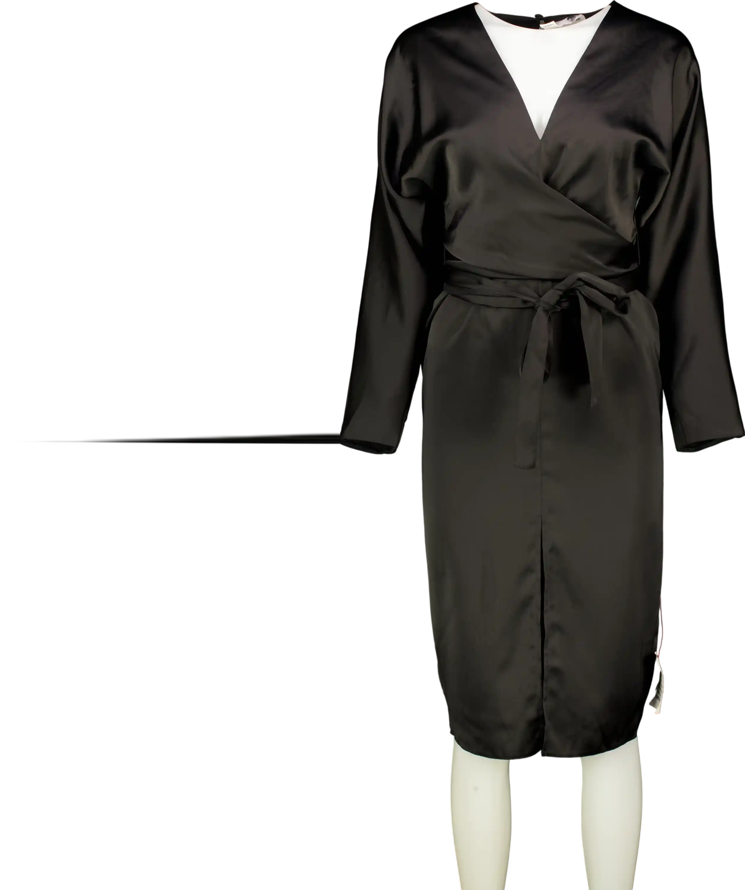 ASOS Black Satin Long Sleeve Wrap Top Midi Pencil Dress UK 8