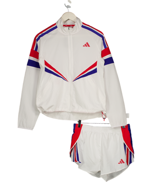 ADIDAS White 2-piece White. /red / Blue Zip Jacket And Shorts Set UK S