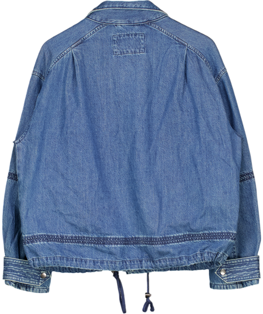 M&S Per Una Blue Denim Funnel Neck Bomber Jacket UK 12