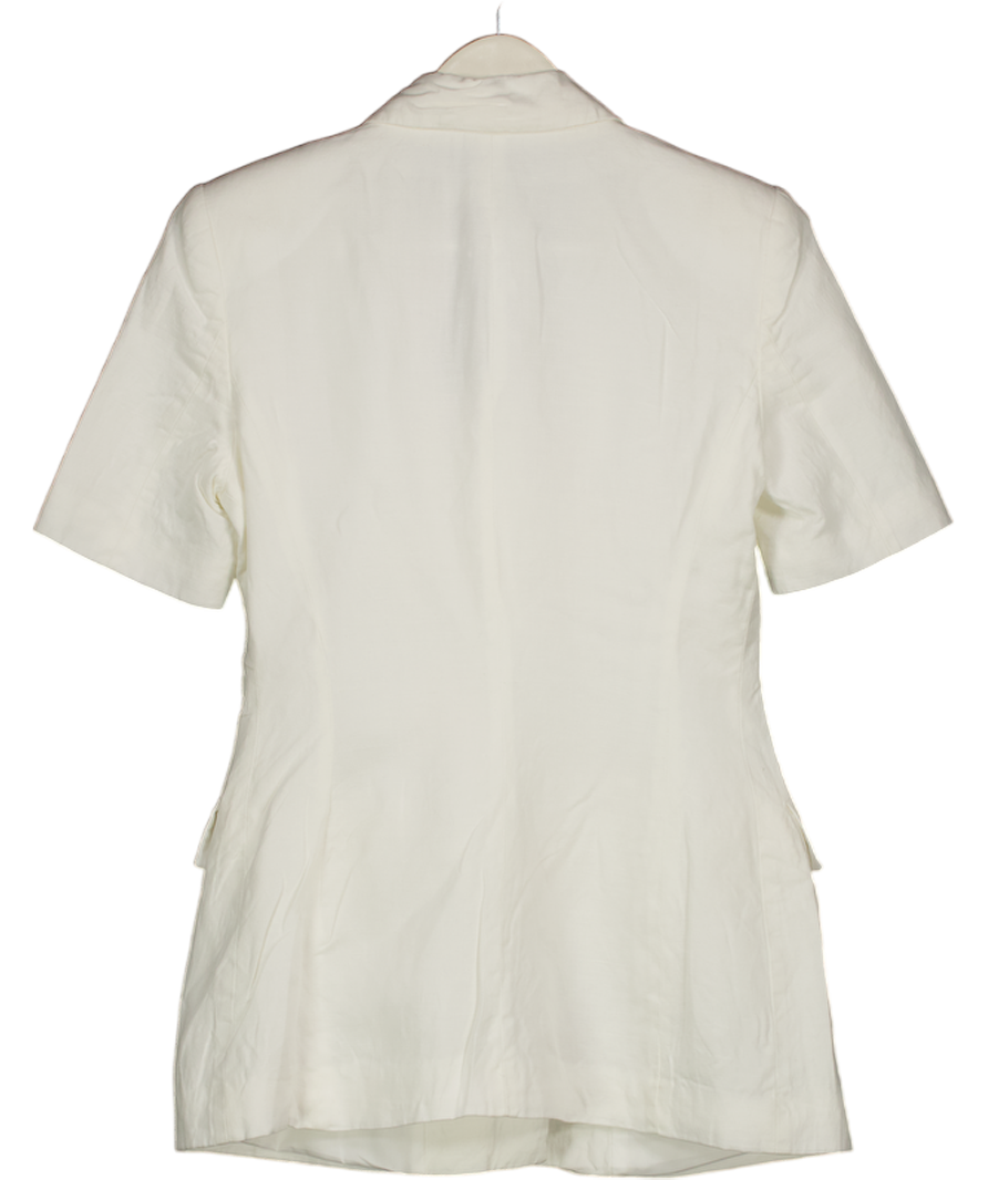 ZARA White Fitted Linen Blend Blazer UK S