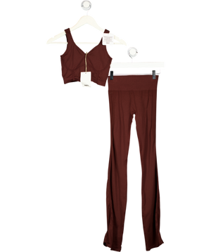 SEFI 2-piece Chocolate Brown Leggings And Bra Top Set UK XS