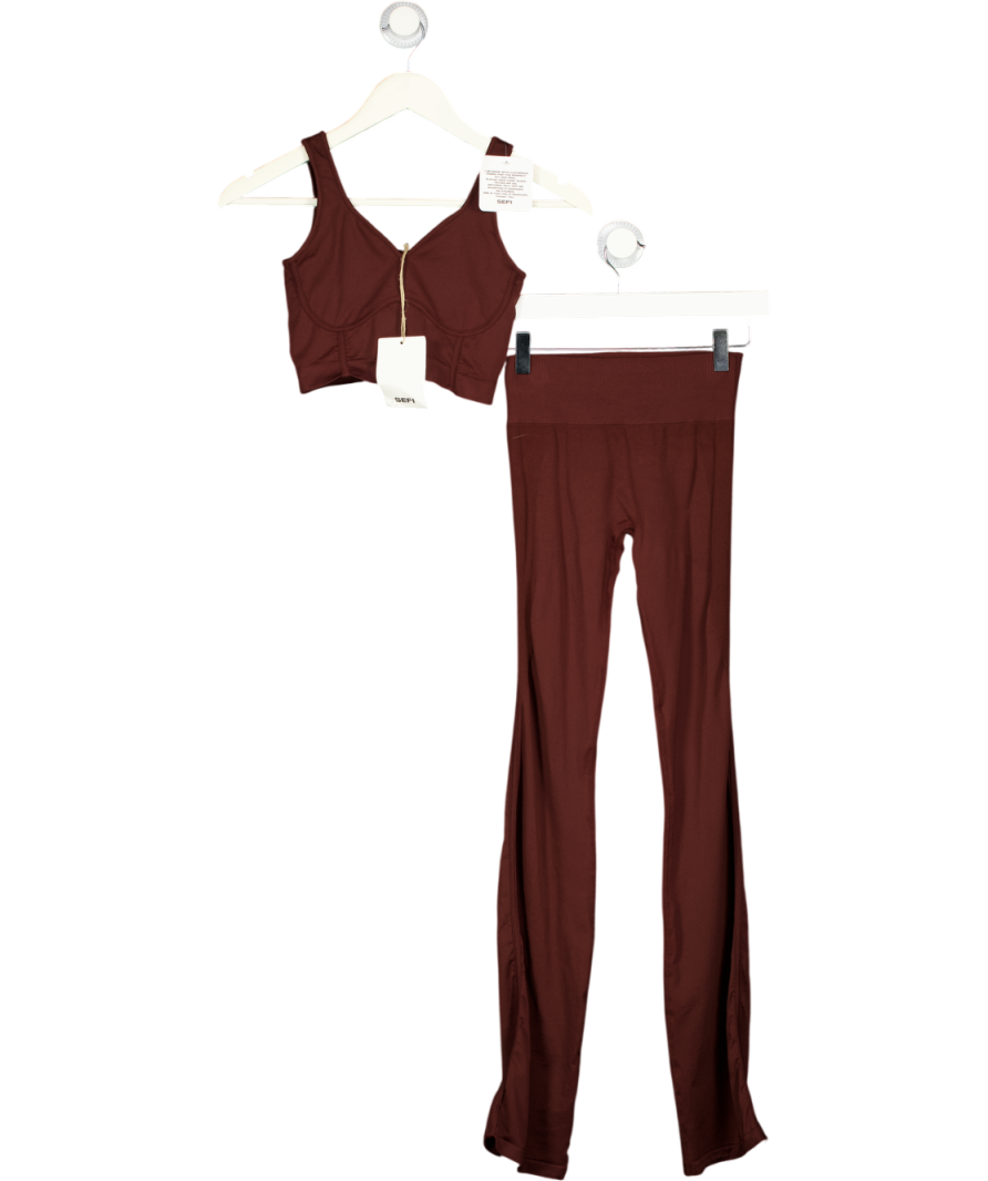 SEFI 2-piece Chocolate Brown Leggings And Bra Top Set UK XS