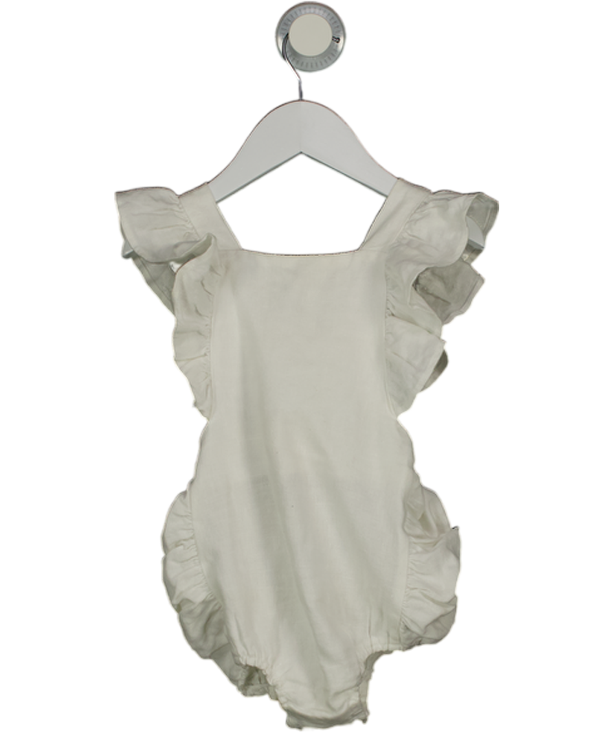 Freya Lillie White Organic Linen Frill Sleeve Romper 12-18 Months