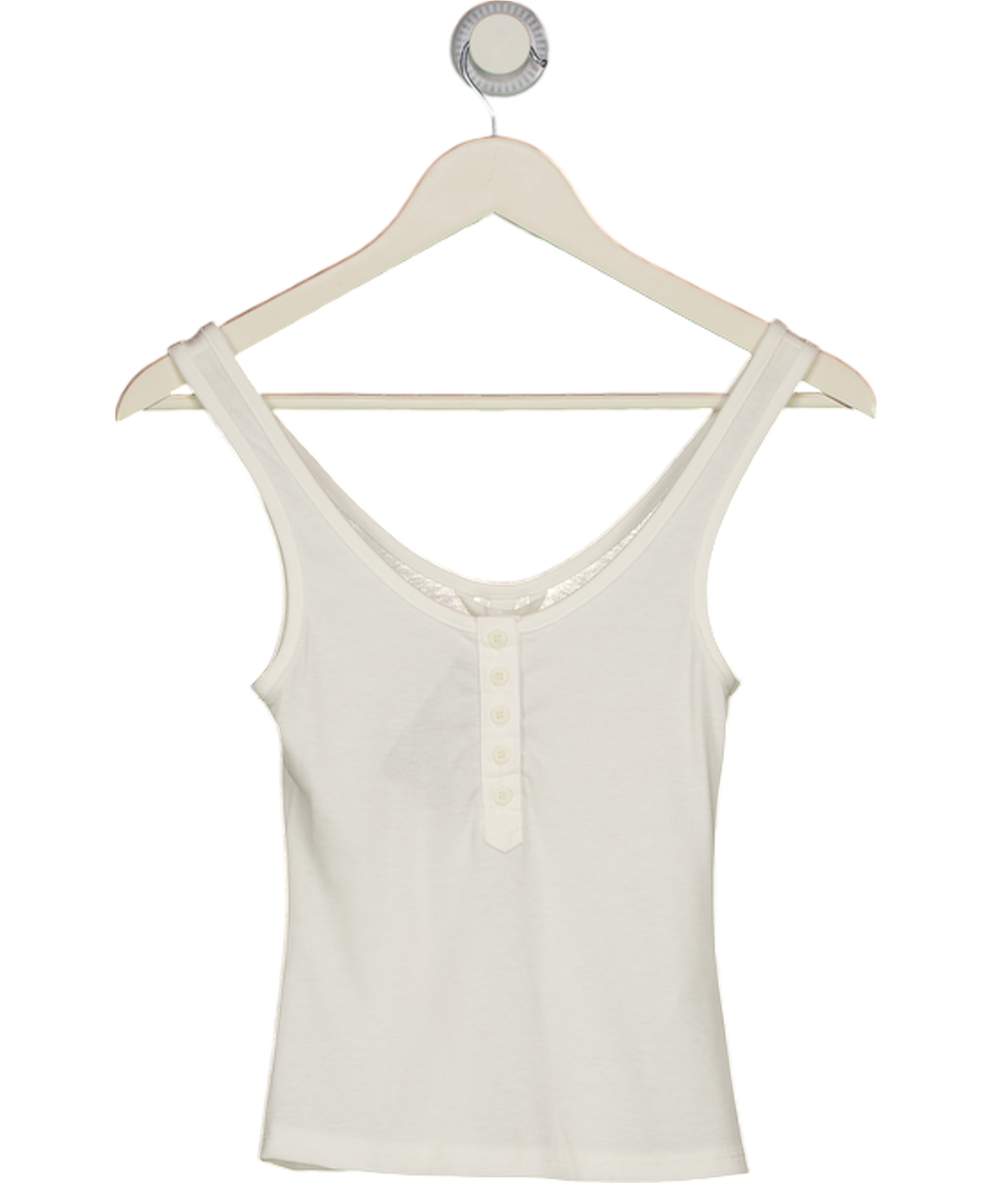 H&M White Ribbed Vest Top With Buttons UK XS