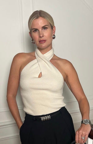 ALMADA LABEL Cream Isabelle Merino Wool & Cashmere Wrap Top UK M