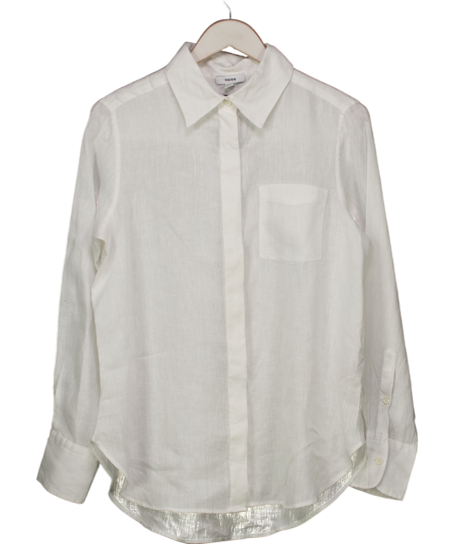 REISS Belle Linen Button-through Shirt In White UK 8