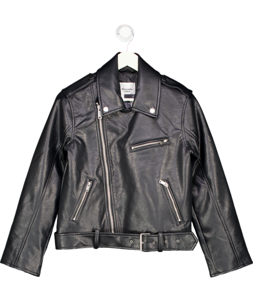 Abercrombie & Fitch Black Vegan Leather Biker Jacket UK XXS