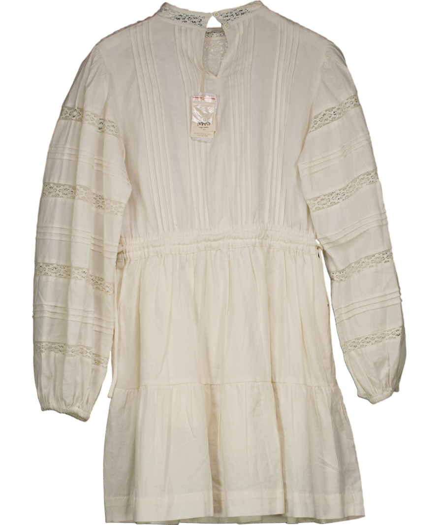 MOS The Label Cream Embroidered Loom Mini Dress UK 10