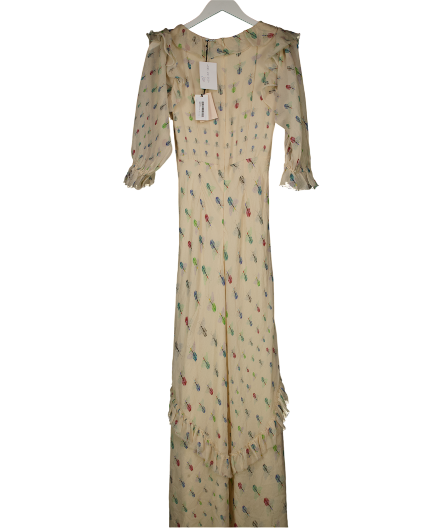 Vilshenko Cream Silk Chiffon Firefly Print Maxi Dress UK 10