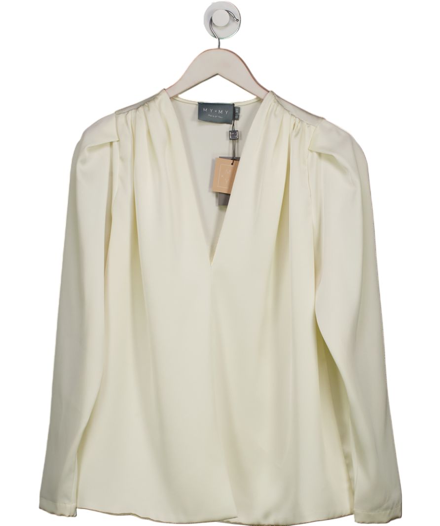 More of You Cream Satin Gathered Shoulder Long Sleeve Blouse UK XS/S