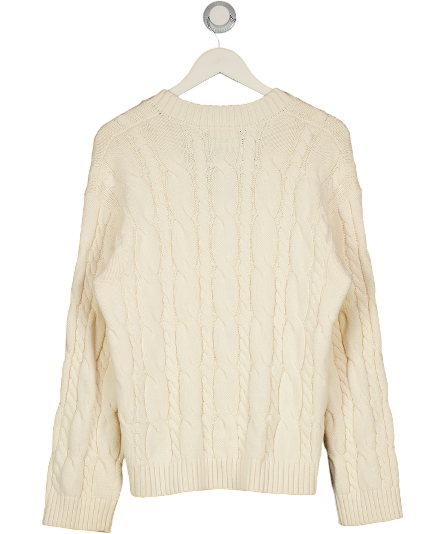 4th & Reckless Cable Knit V Neck Jumper In Cream UK 8