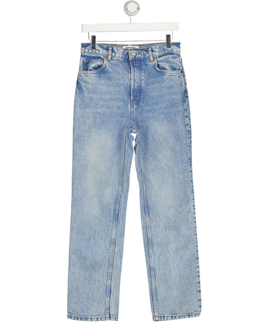 REFORMATION Blue Cynthia High Rise Straight Jeans W27