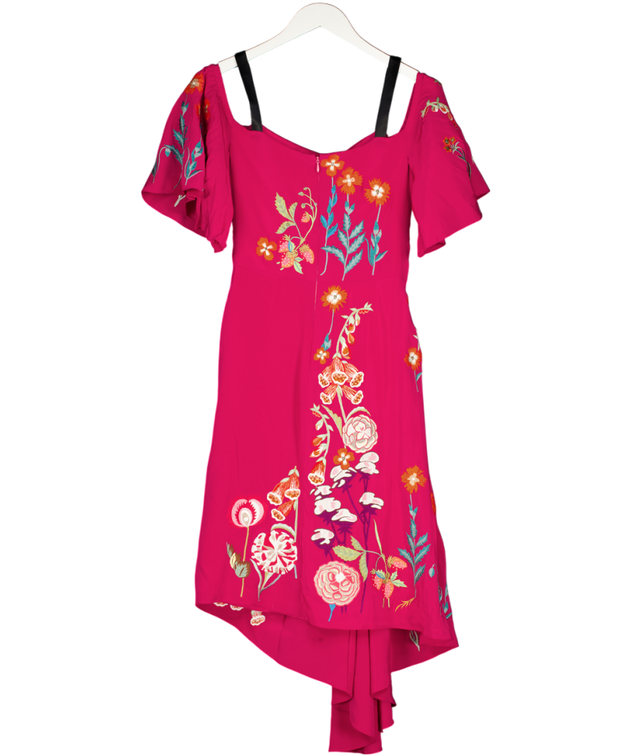 Temperley Pink Woodland Embroidered Midi Dress UK 8