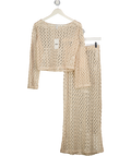 ONLY 2-piece Cream Crochet Knit Long Sleeve Top And Maxi Skirt Set UK XS