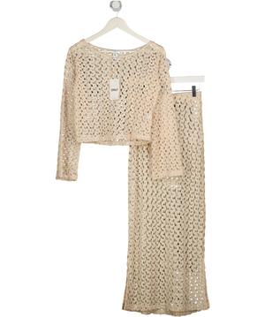 ONLY 2-piece Cream Crochet Knit Long Sleeve Top And Maxi Skirt Set UK XS