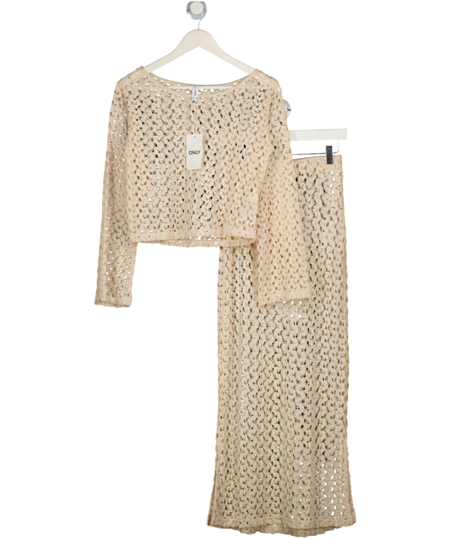 ONLY 2-piece Cream Crochet Knit Long Sleeve Top And Maxi Skirt Set UK XS